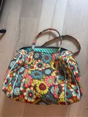 Vera Bradley Quilted Floral Tote in Yellow, Turquoise, Coral and Brown